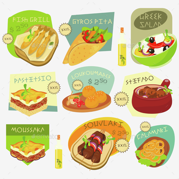 Greek Food Labels Set - Food Objects