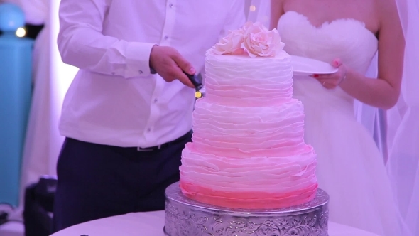 Bride And Groom Cut The Wedding Cake