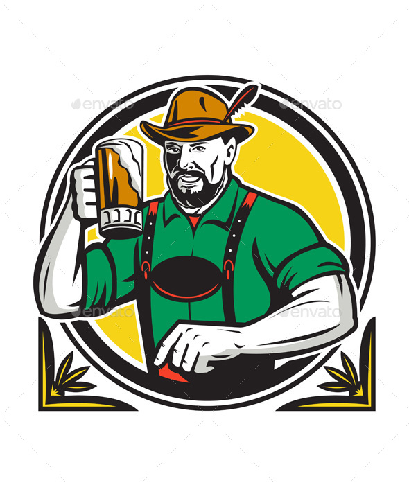 Oktoberfest German Beer Drinker Circle Retro - People Characters