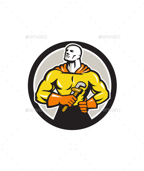 Plumber Superhero Monkey Wrench Circle Retro - People Characters