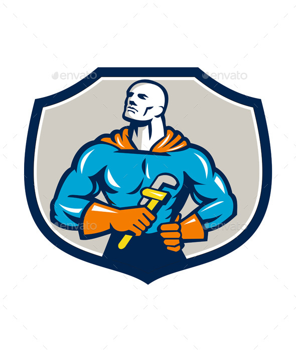 Plumber Superhero Monkey Wrench Crest Retro - People Characters