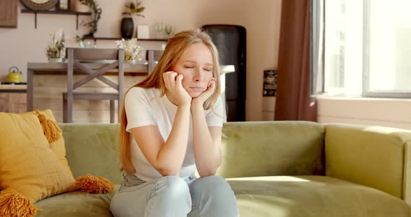 Bored and sad woman worried, having psychological problem, feeling depression symptoms alt