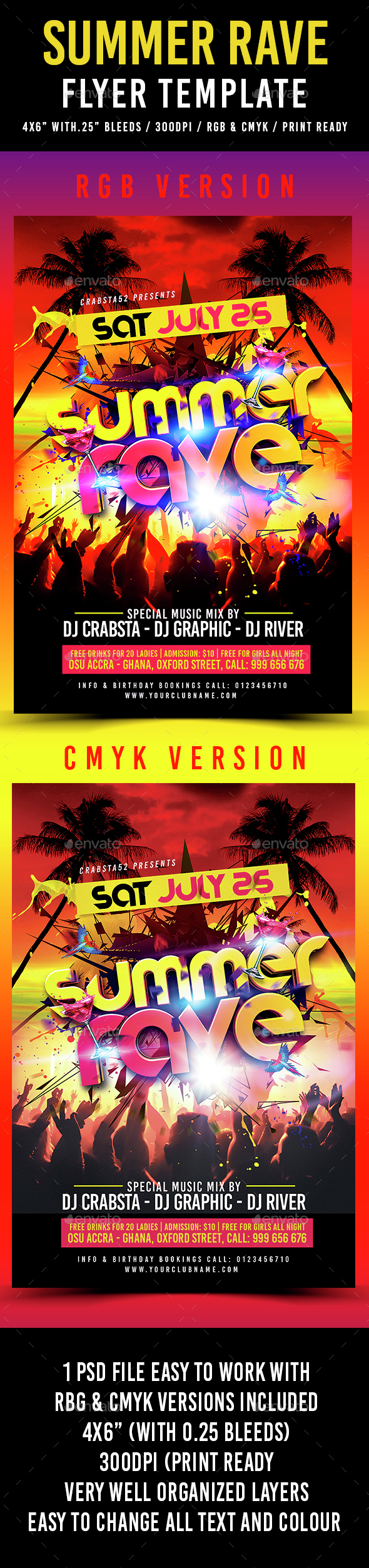Summer Rave Flyer Template - Flyers Print Templates