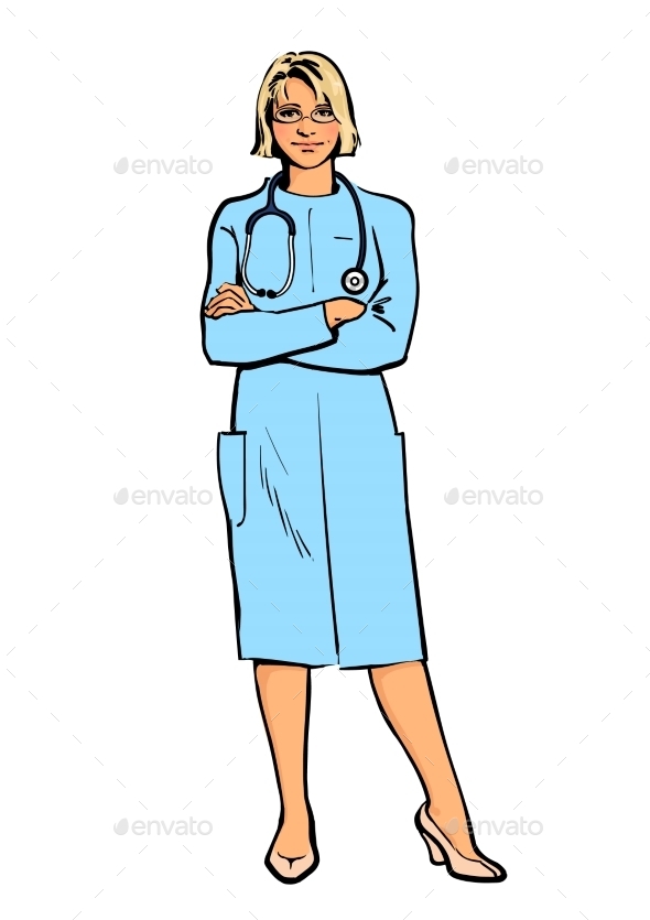 Female Doctor Standing with his Arms Crossed - People Characters