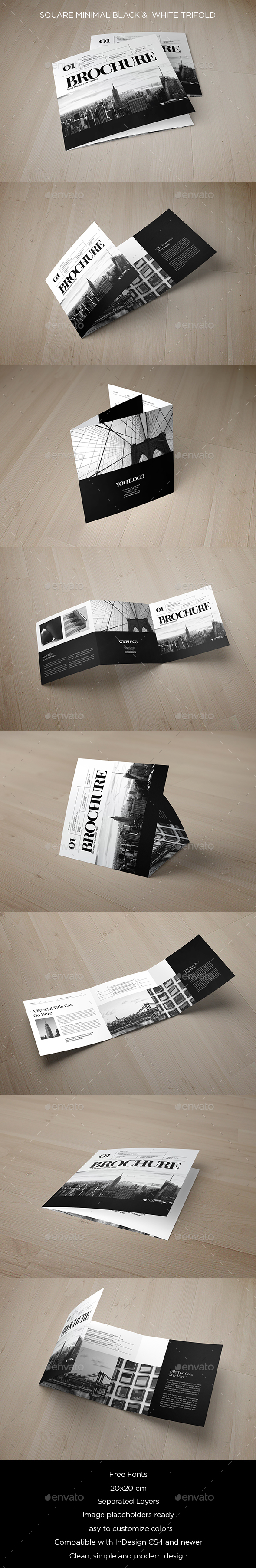 Square Minimal Black & White Trifold - Brochures Print Templates