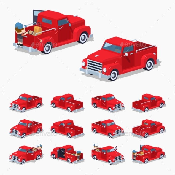 Low Poly Red Retro Pickup - Man-made Objects Objects