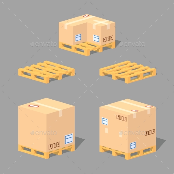 Low Poly Cardboard Boxes on Pallets - Man-made Objects Objects