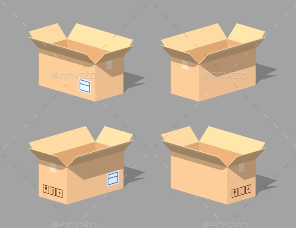 Low Poly Open Empty Cardboard Box - Man-made Objects Objects