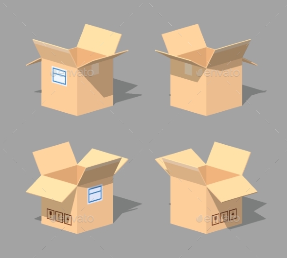Low Poly Open Empty Cardboard Box - Man-made Objects Objects