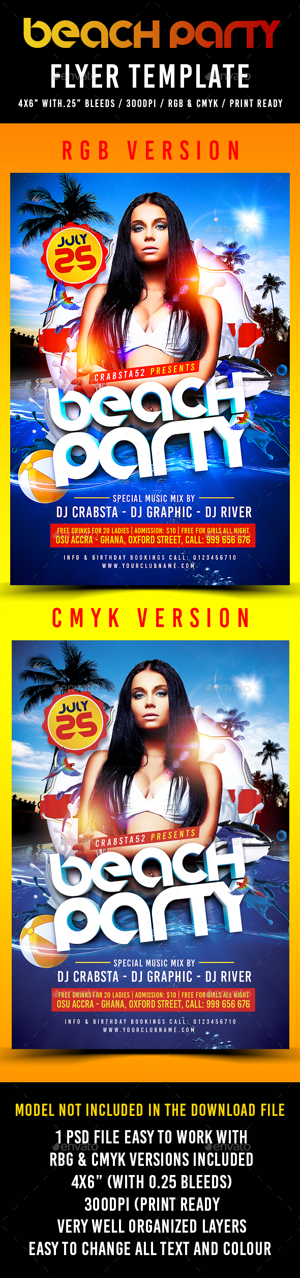 Beach Party Flyer Template - Flyers Print Templates