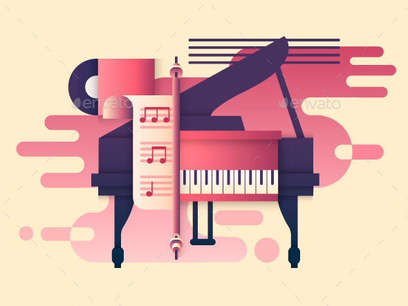 Piano Design Flat - Objects Vectors