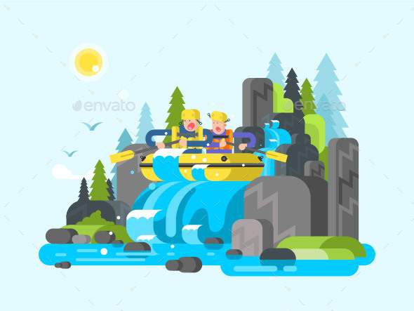 Water River Slalom Rafting - People Characters