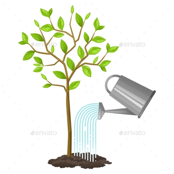 Illustration of Watering Tree from Can - Flowers & Plants Nature