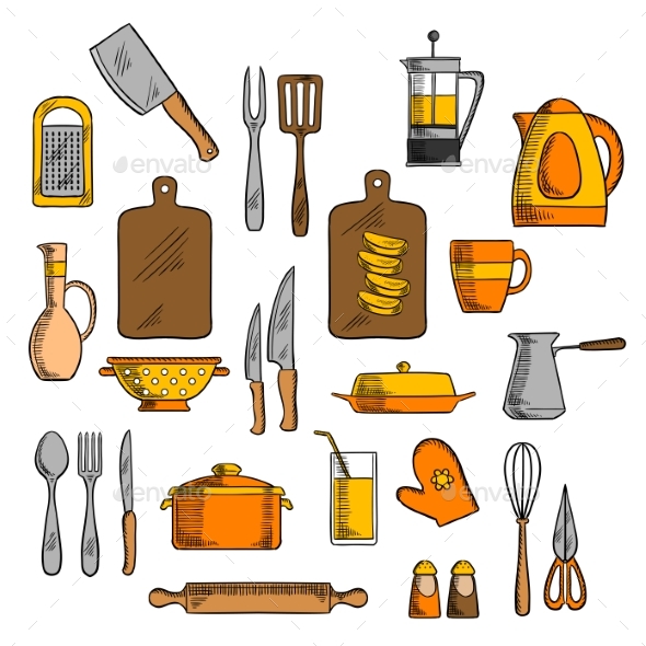 Kitchenware and Kitchen Utensil Icons - Man-made Objects Objects