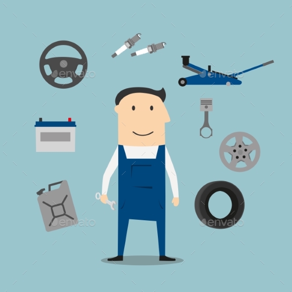 Car Mechanic Profession and Equipment Icons - Industries Business