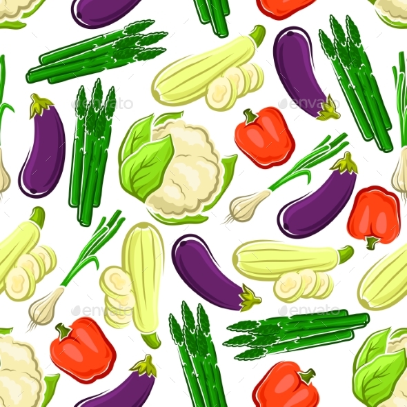 Seamless Pattern with Farm Vegetables - Backgrounds Decorative
