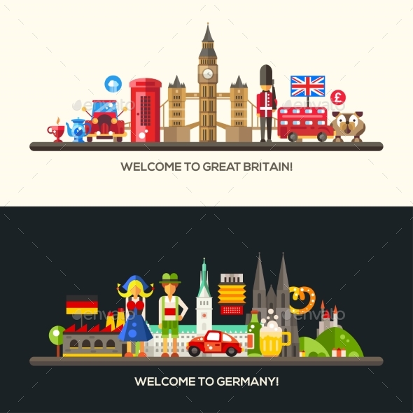 Germany, Great Britain Travel Banners Set - Travel Conceptual