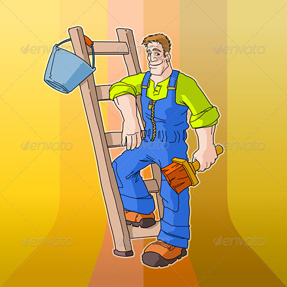 Painter on Retro Background