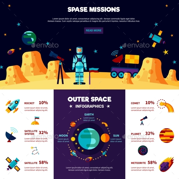 Outer Space Missions Flat Banners Composition