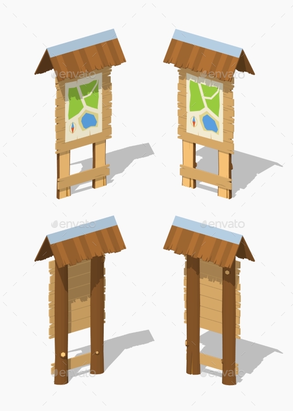 Low Poly Information Stand with Paper Map - Travel Conceptual
