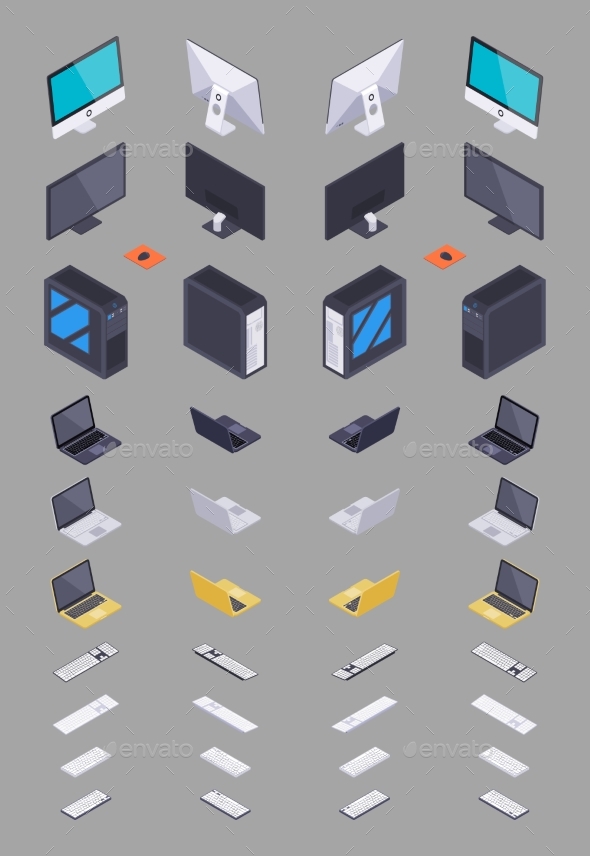Collection of Isometric Electronic Hardware - Computers Technology