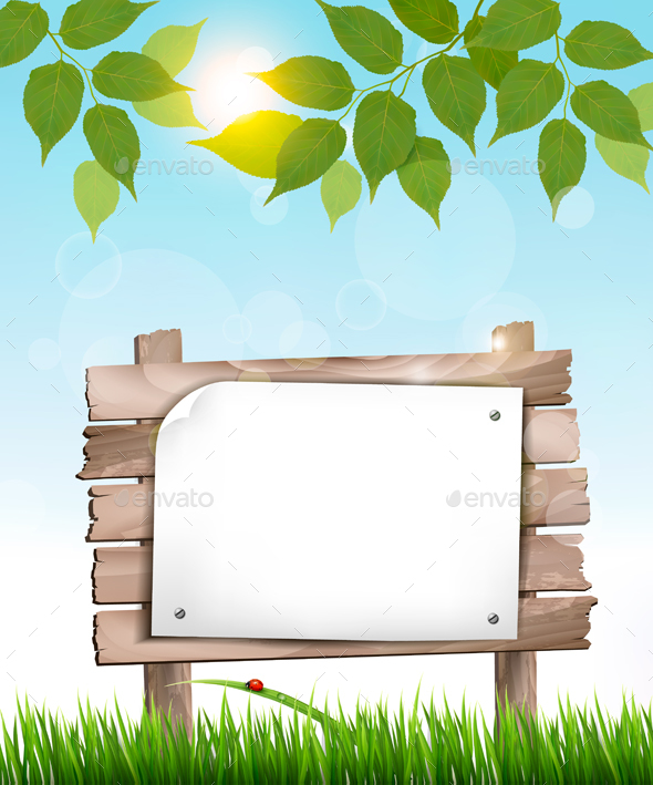 Natural Background with Leaves and a Wooden Sign - Landscapes Nature