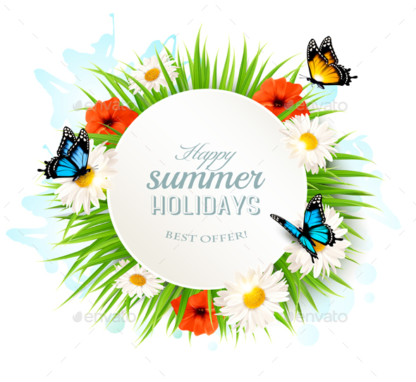 Happy Summer Holidays Background with Poppies - Seasons Nature