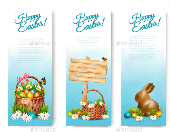 Three Happy Easter Banners with Easter Eggs - Miscellaneous Seasons/Holidays