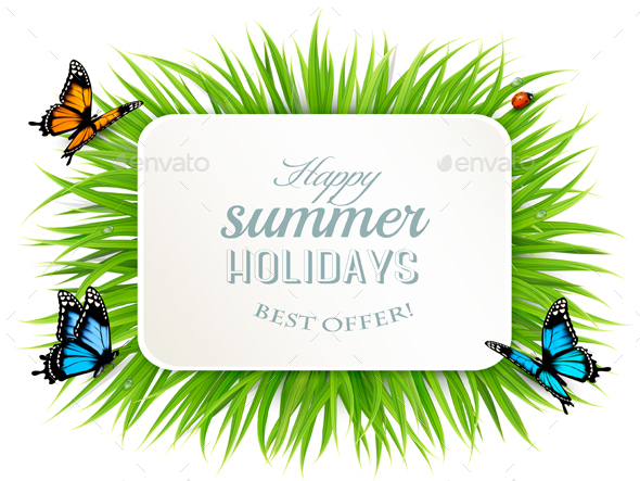 Happy Summer Holidays Banner with Grass - Seasons Nature