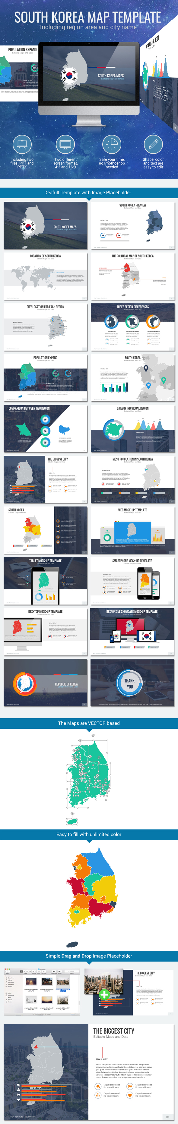 South Korea - Editable Map Presentation - PowerPoint Templates Presentation Templates