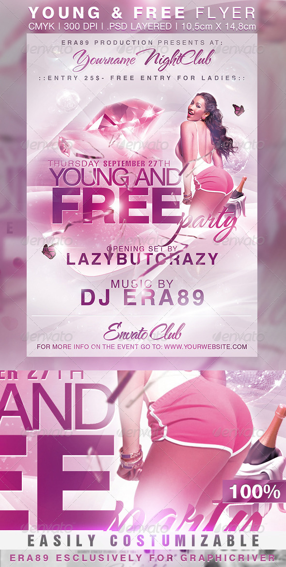 Young and Free Party NightClub Flyer - Clubs & Parties Events