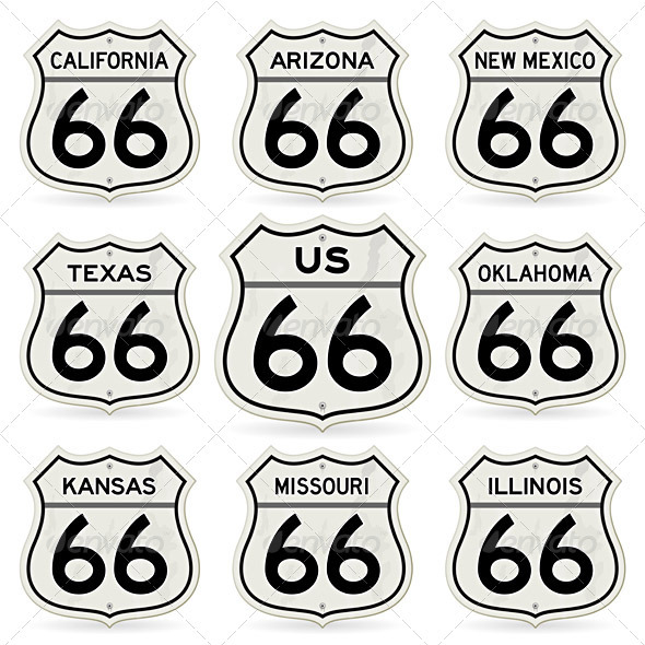 Complete Route 66 Signs Collection - Man-made Objects Objects