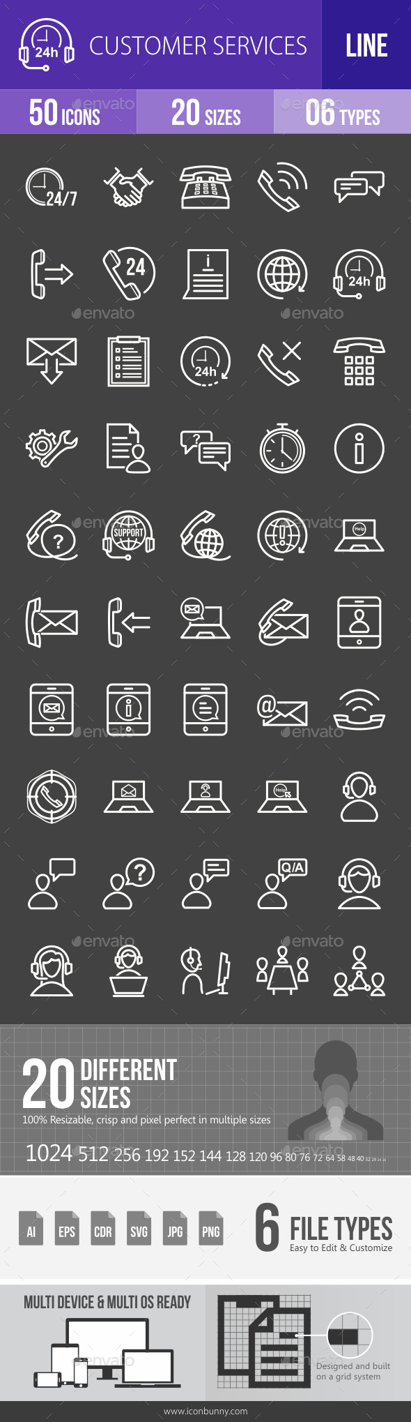 Customer Services Line Inverted Icons - Icons