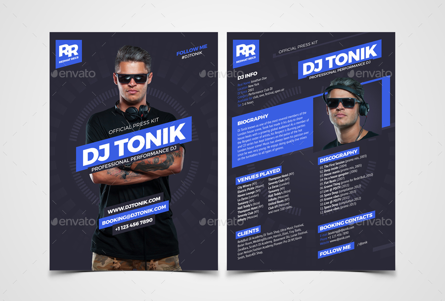 ProDJ - DJ Press Kit / Rider / Resume PSD Template, Print Templates