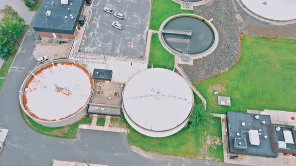 Aerial Panoramic View of Water Purification Circle Round Tanks with Facilities Water Treatment alt