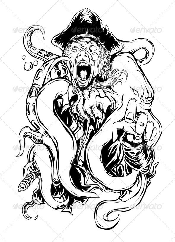 Pirate and Octopus - Characters Vectors