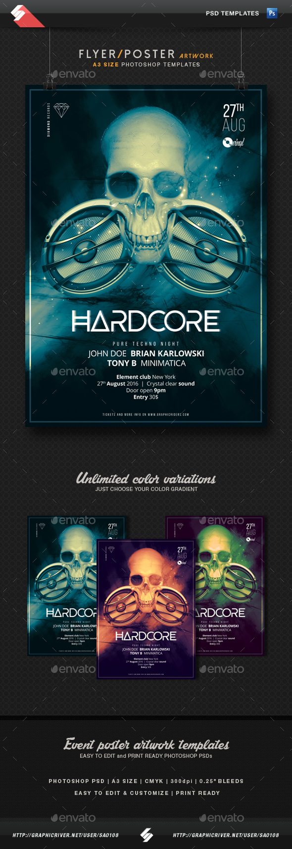 Hardcore - Party Flyer / Poster Template A3 - Clubs & Parties Events
