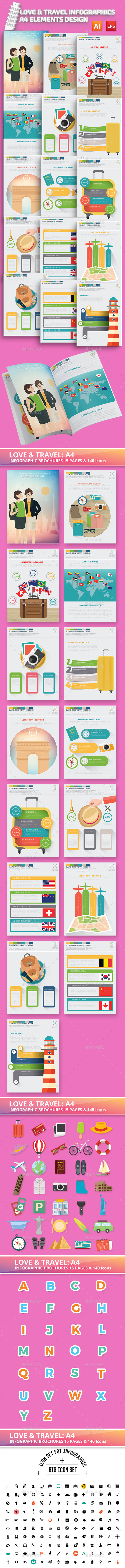 Love & Travel Infographics A4 Template Design - Infographics