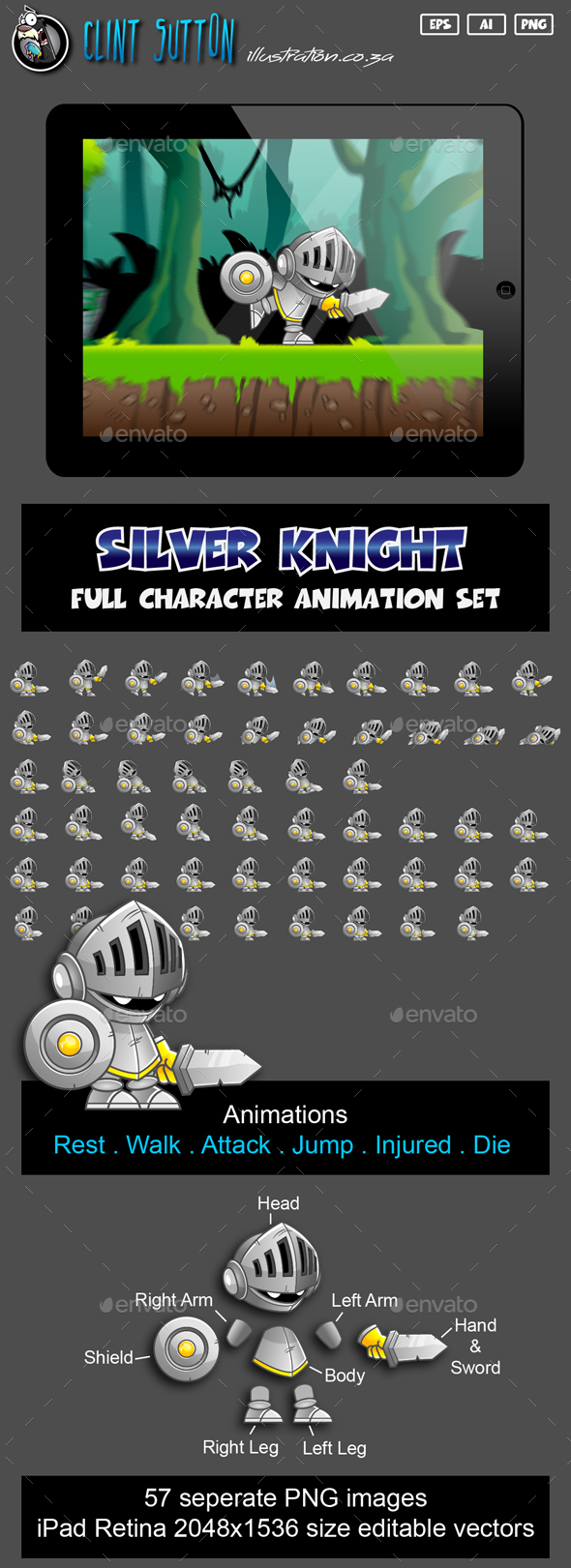 Knight Game Character Set - Sprites Game Assets