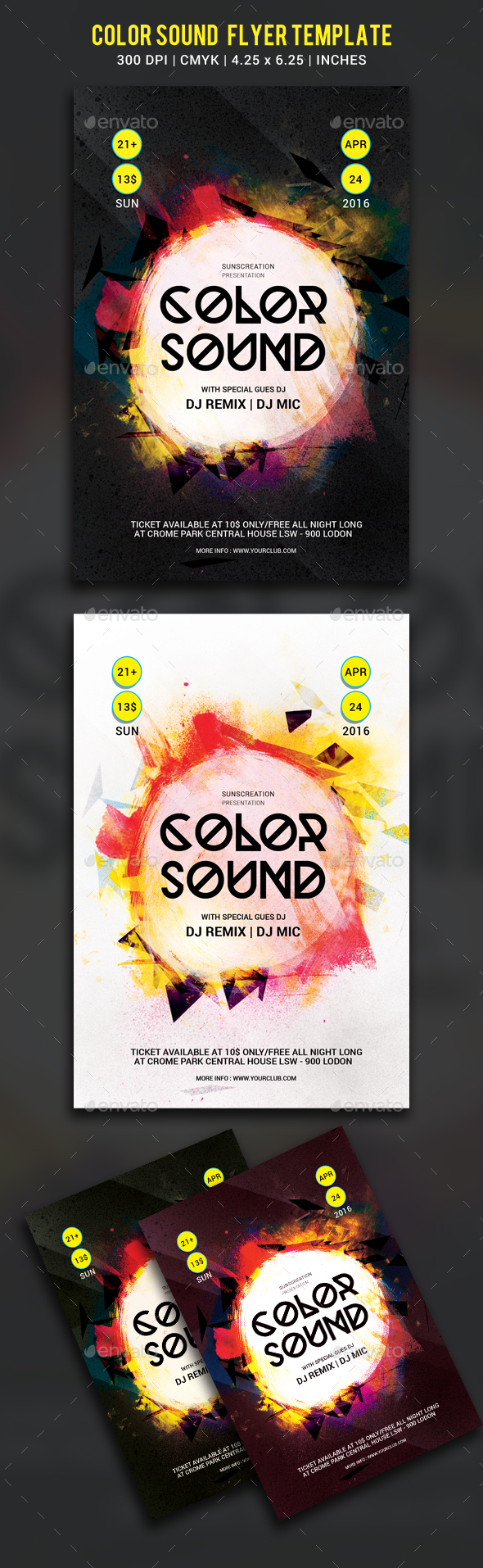 Color sound party flyer template - Clubs & Parties Events