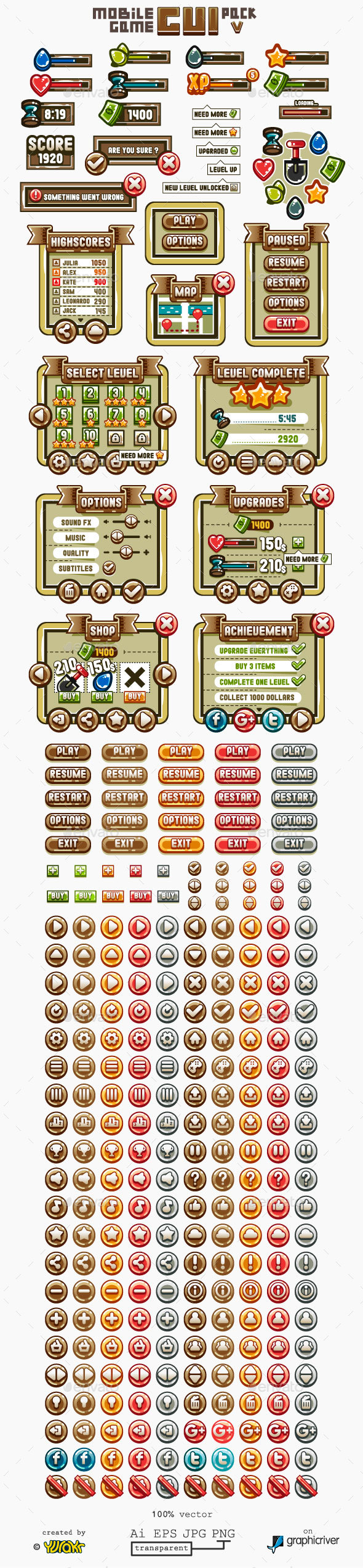 Mobile Game GUI Pack 5 - User Interfaces Game Assets