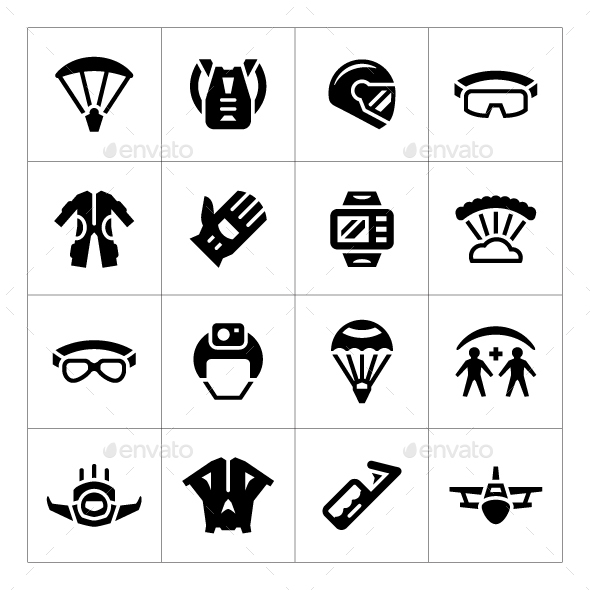 Set Icons of Parachute - Man-made objects Objects