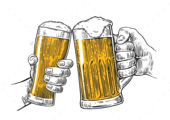 Two Hands Holding and Clinking with Two Beer - Miscellaneous Vectors