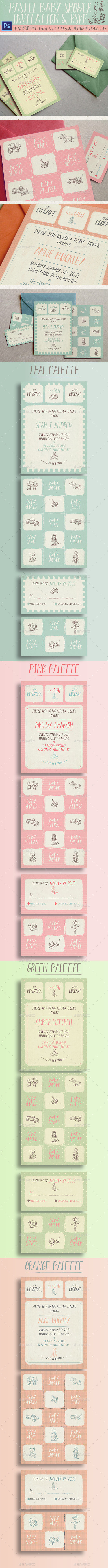 Pastel Baby Shower Invitation - Cards & Invites Print Templates