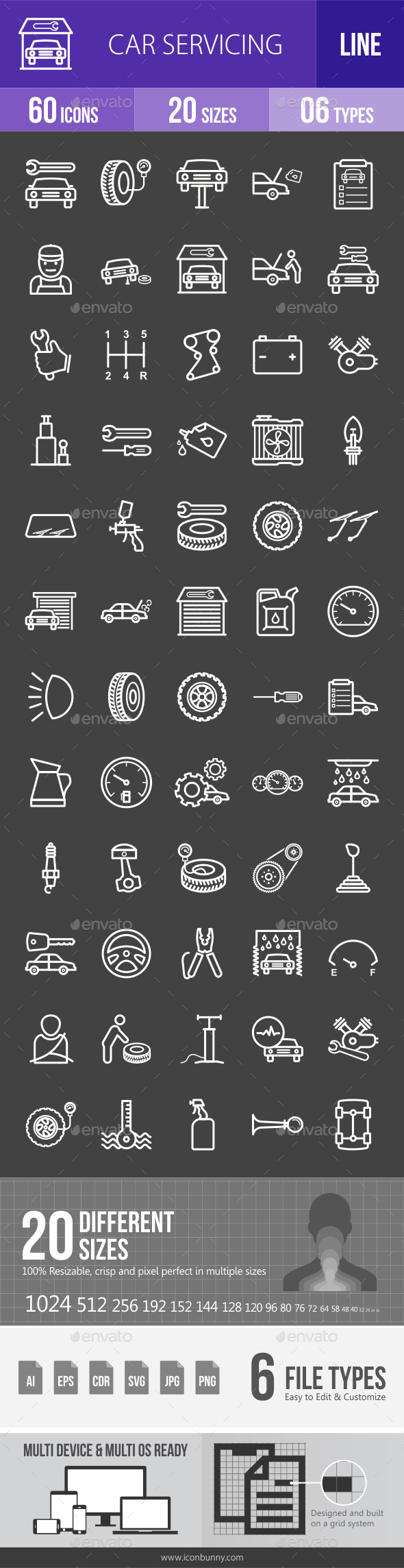 Car Servicing Line Inverted Icons - Icons