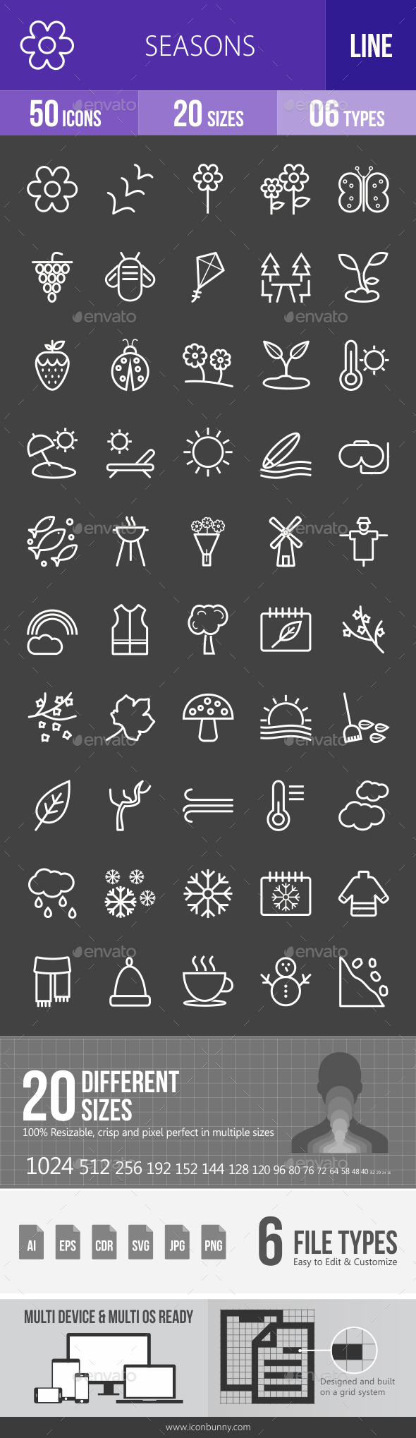 Seasons Line Inverted Icons - Icons