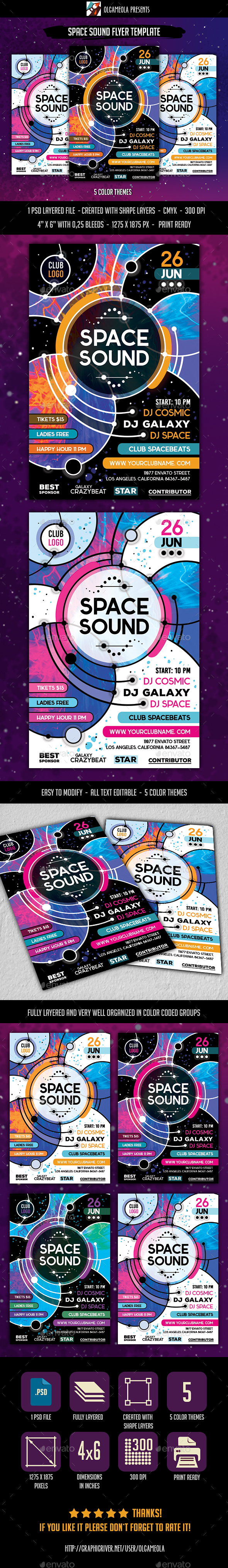 Space Sound Flyer Template - Clubs & Parties Events