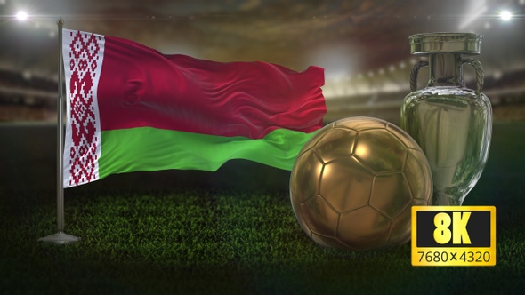 8K Belarus Flag with Football And Cup Background Loop alt
