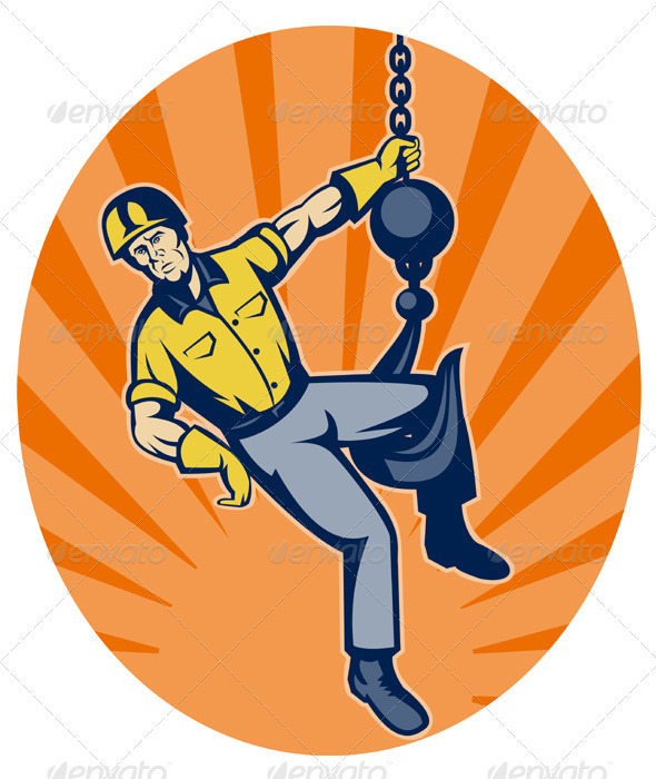 Construction Worker On Hook Retro