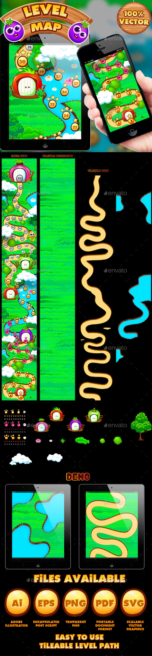 Veggies Game UI Level Map - Game Kits Game Assets